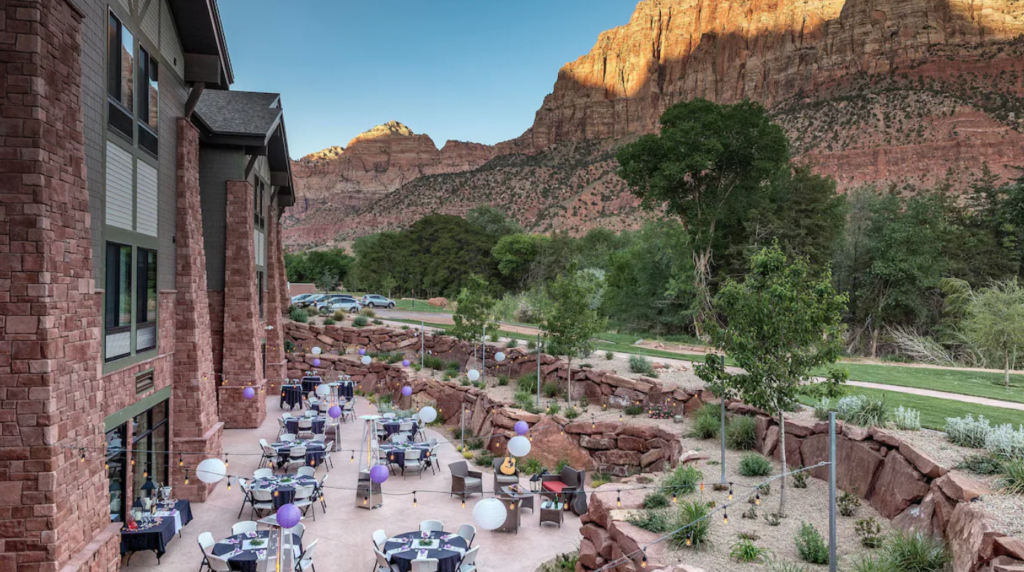 Outdoor terrace at SpringHill Suites by Marriott Zion National Park, one of the national parks in Utah.