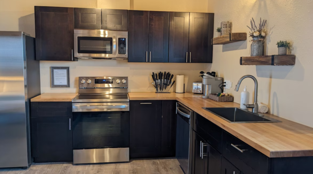 Kitchen at Wanderlust Inn, one of the best hotels in Ocean Shores.