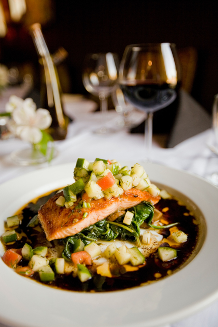 A plated salmon and veggie dish at Chandlers, one of the best Boise Restaurants.
