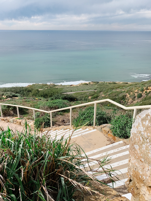 Set of stairs leading down to the Pacific Ocean