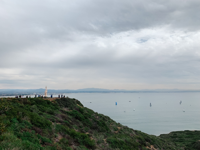 View of the memorial and sailboats in the harbor