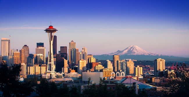 Skyline of Seattle in December.
