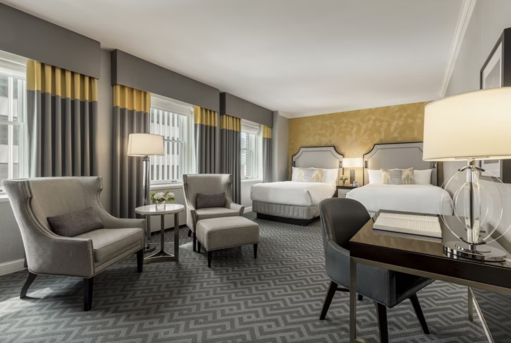 Staying room at Fairmont Olympic Hotel, a great place to stay when visiting Seattle in December.