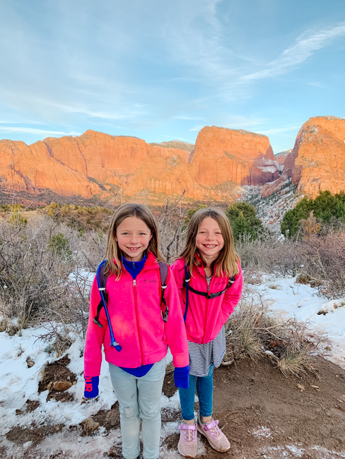 My daughters in the snow in Zion