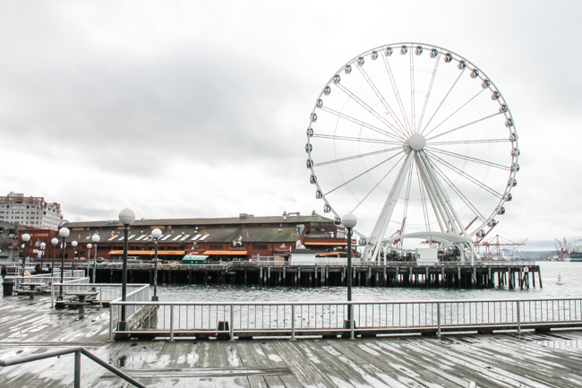 View of the Great Seattle Wheel from the dock.