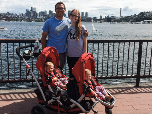 A family waiting to board one of the Seattle boat tours.