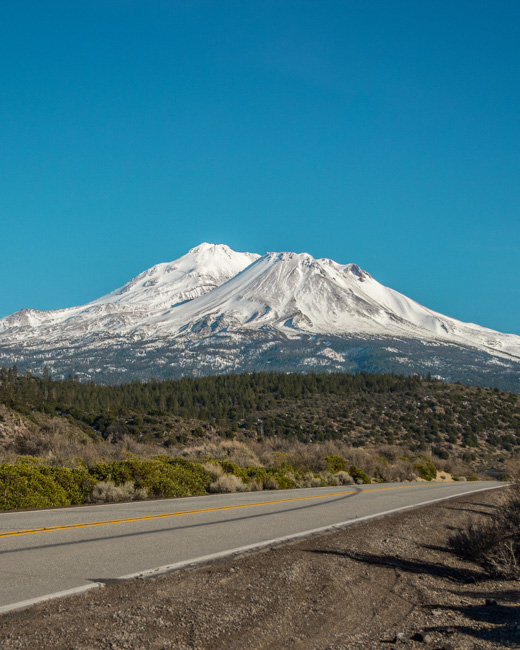 View of Mount Shasta, one of the most fun places to visit in California in winter.
