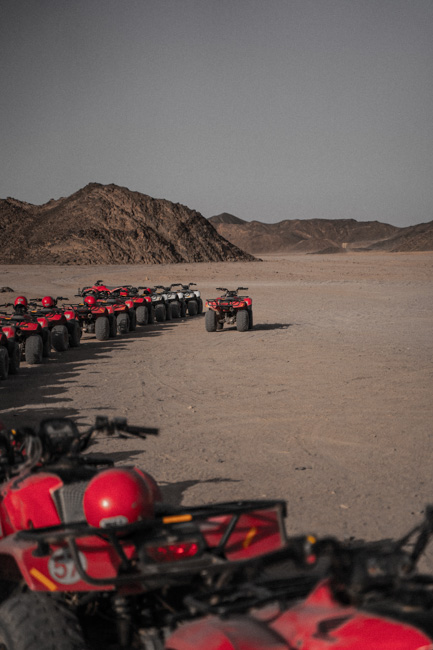 Several ATVs in the desert near Las Vegas.