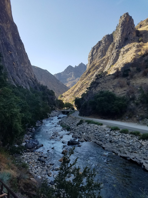 A creek running next to a road in Sequoia National Park in December.