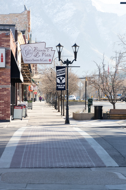 Downtown Provo, a walk here is one of the most fun things to do in Utah in winter.