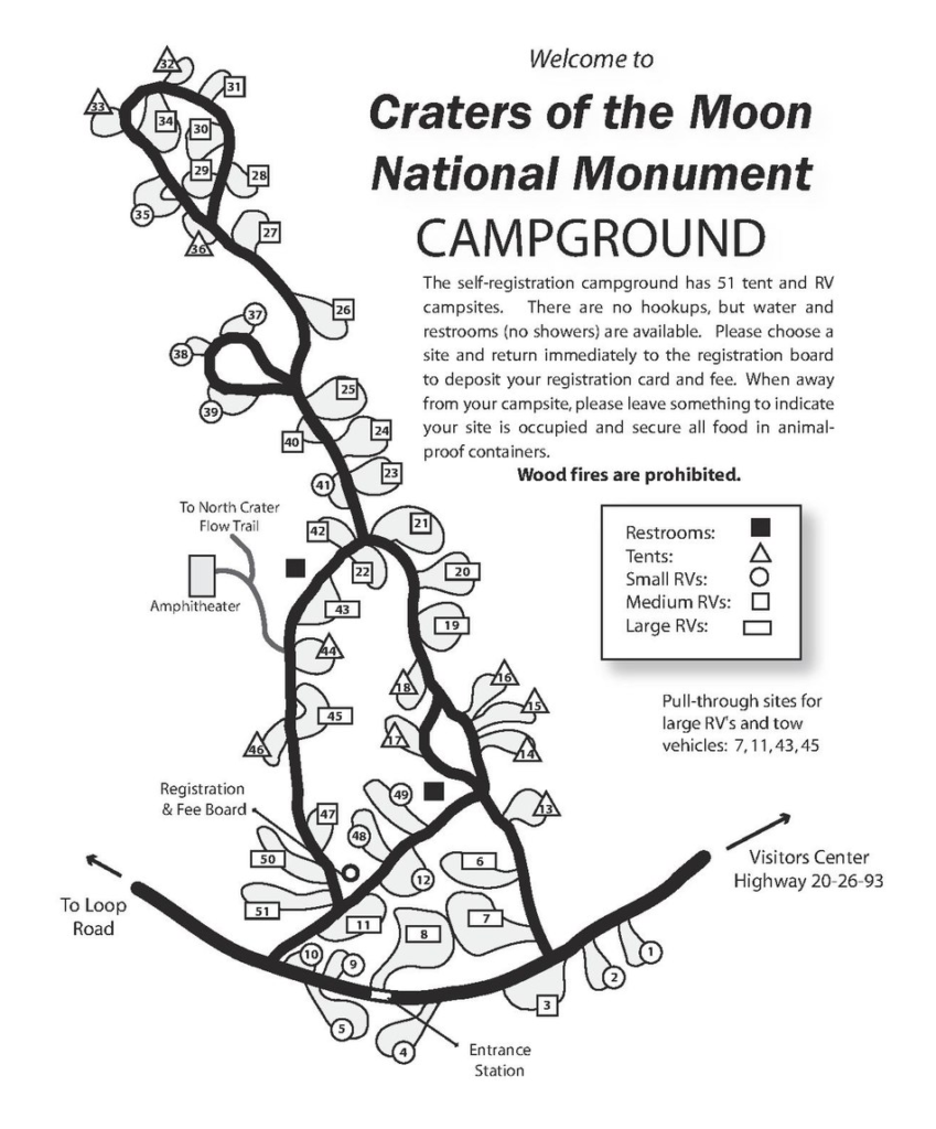 map of the craters of the moon national monument campground.