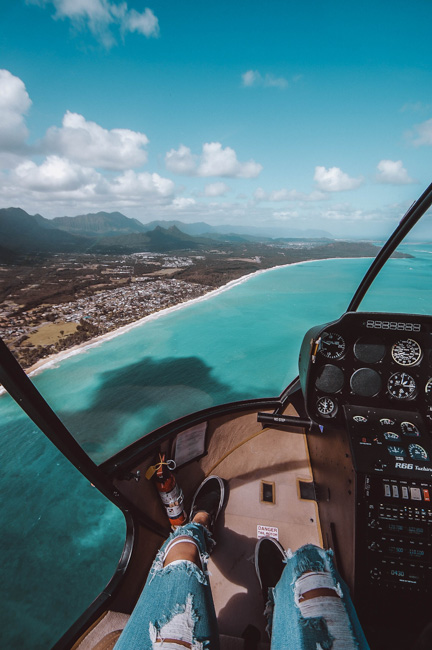 Views of the Oahu coastline from a helicopter.