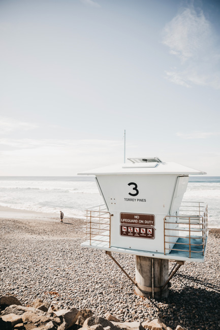 Life guard stand at a beach in Torrey Pines, one of the best places to visit in California in winter.
