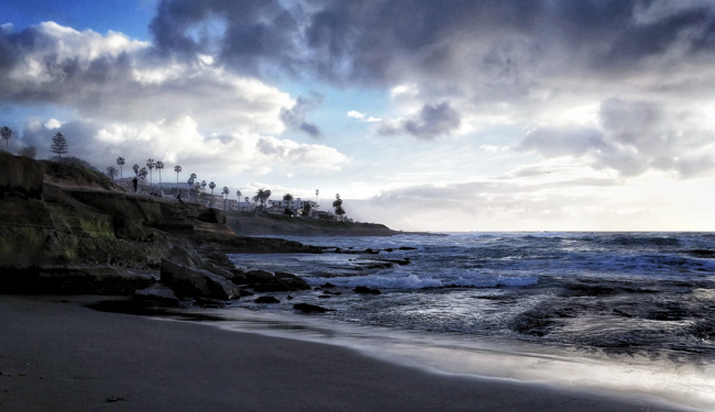 A cloudy beach in San Diego.