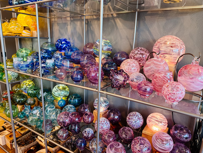 Glass blown items for sale at Lincoln City Glass Center.